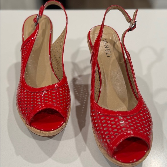 Vaneli Red Wedge Sandals - Picture 1 of 8
